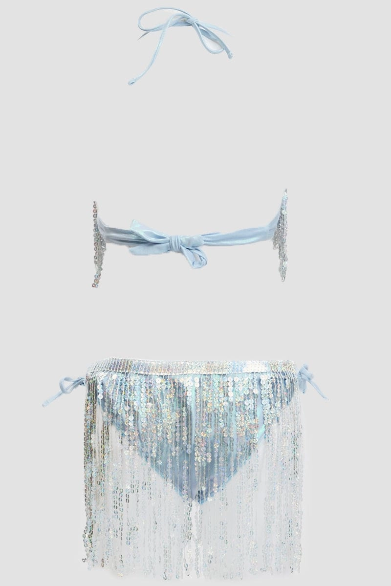 Silver Tassel Sequin Detail Lingerie Set Bikini Set