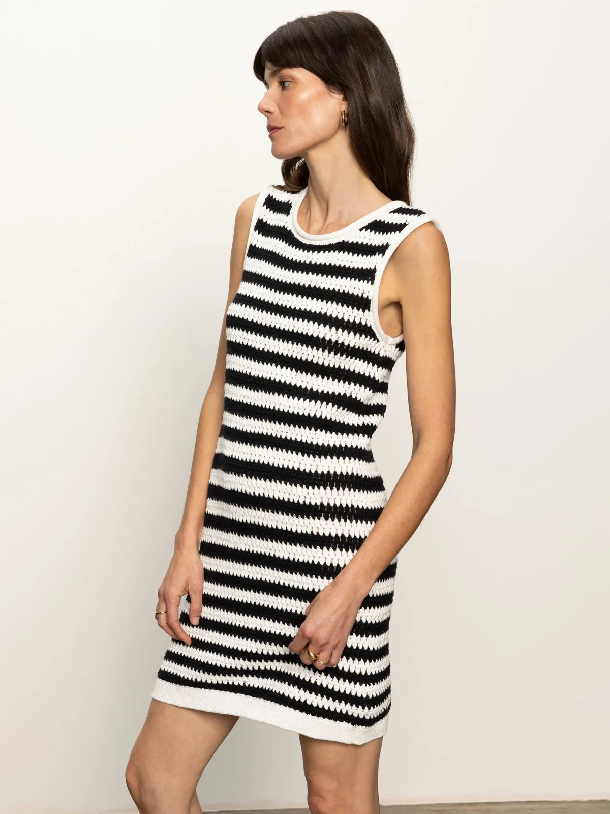 Summer Shell Dress Chalk Black Stripe