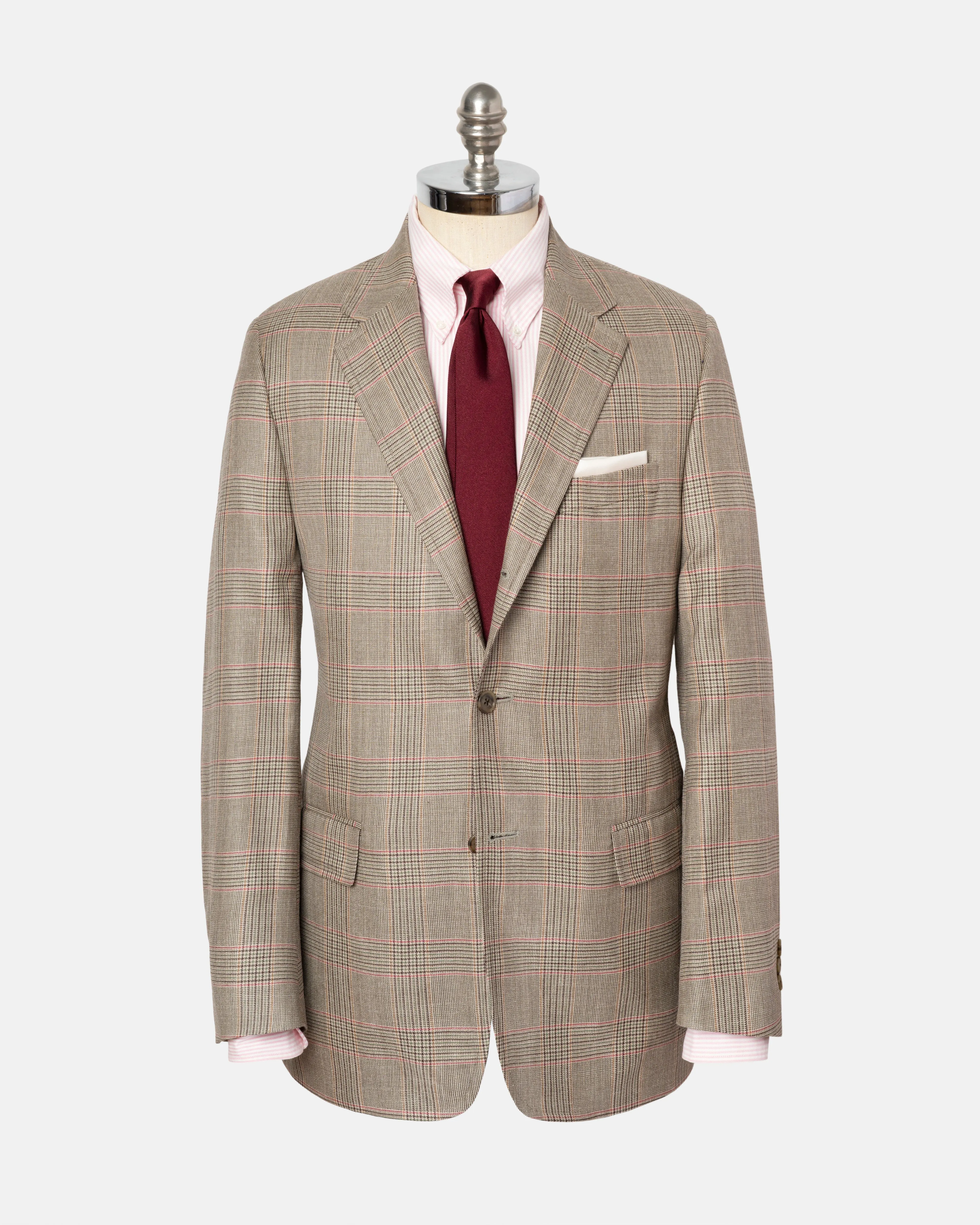 TAN/OLIVE/PINK GLENPLAID SPORT COAT