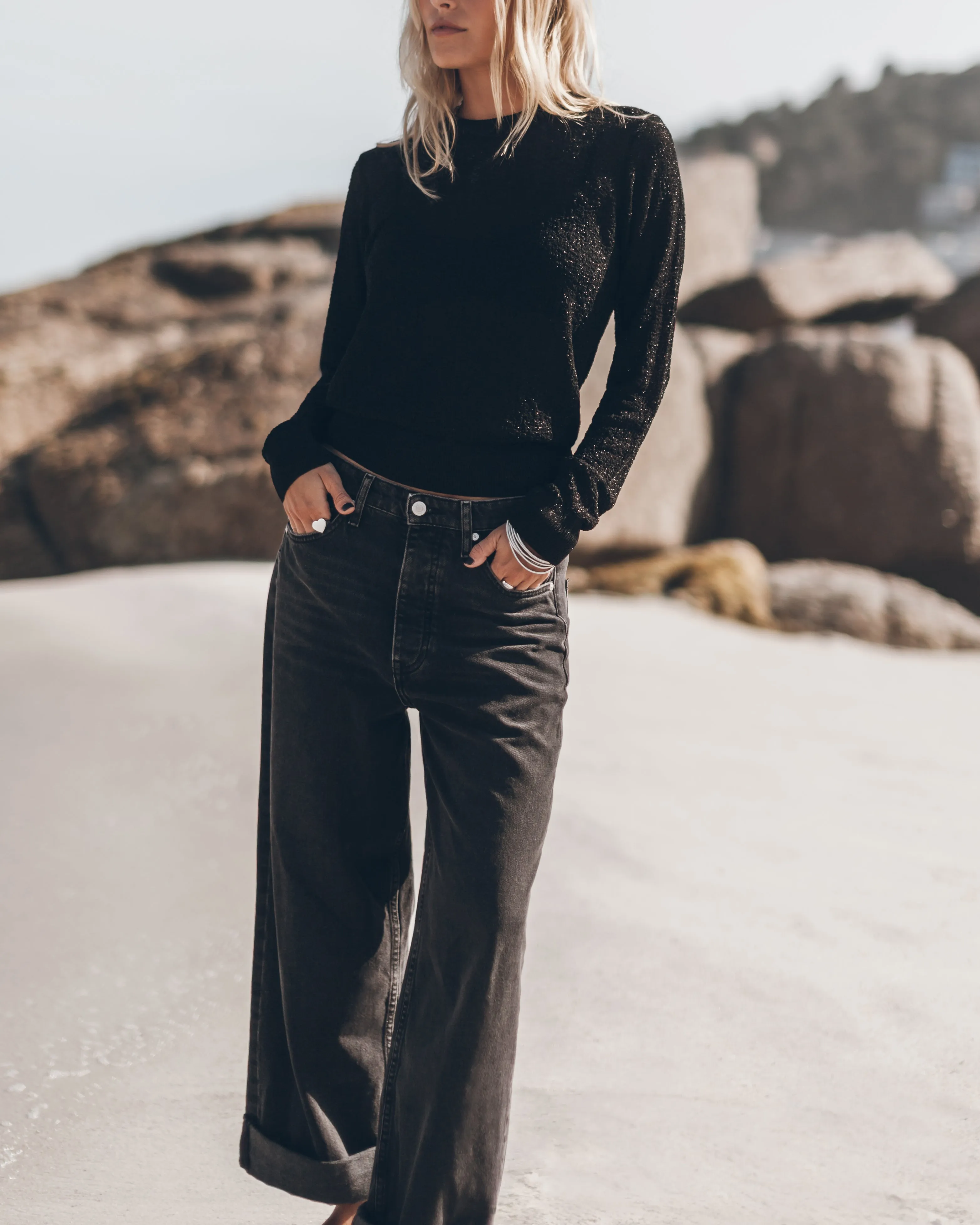 The Black Sparkly Thin Knitted Sweater