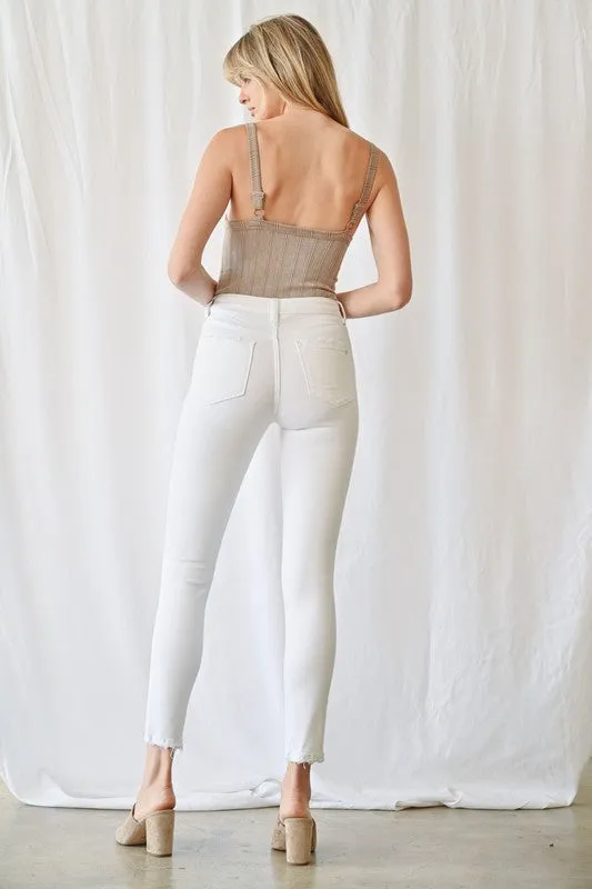 The Sloane High Rise Ankle Skinny White Denim Jeans | Mica - Final Sale**