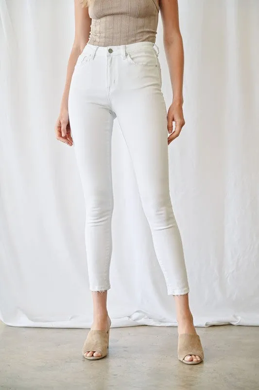 The Sloane High Rise Ankle Skinny White Denim Jeans | Mica - Final Sale**