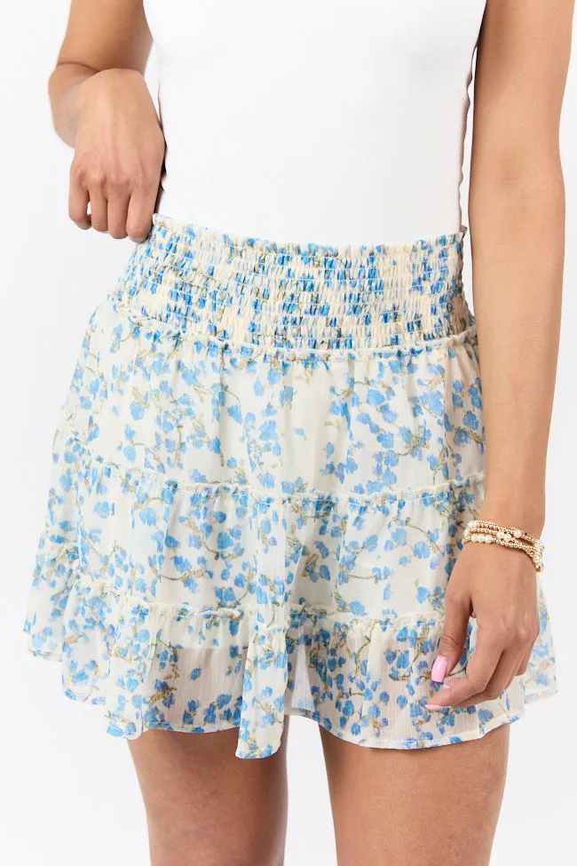 Through The Garden Blue Multi Color Floral Mini Skort SALE
