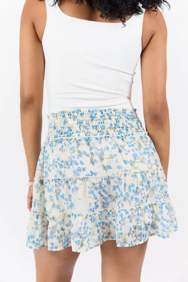 Through The Garden Blue Multi Color Floral Mini Skort SALE