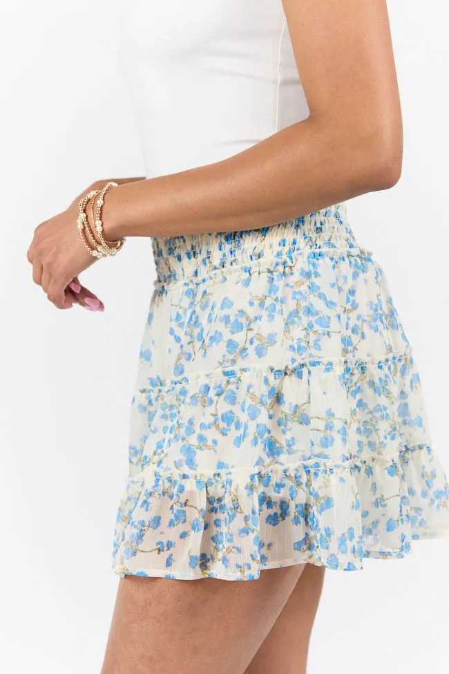 Through The Garden Blue Multi Color Floral Mini Skort SALE