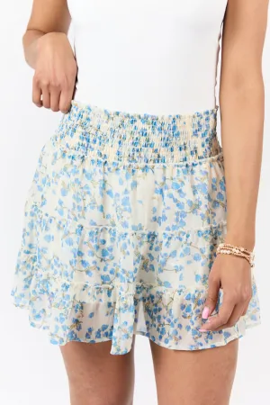 Through The Garden Blue Multi Color Floral Mini Skort SALE