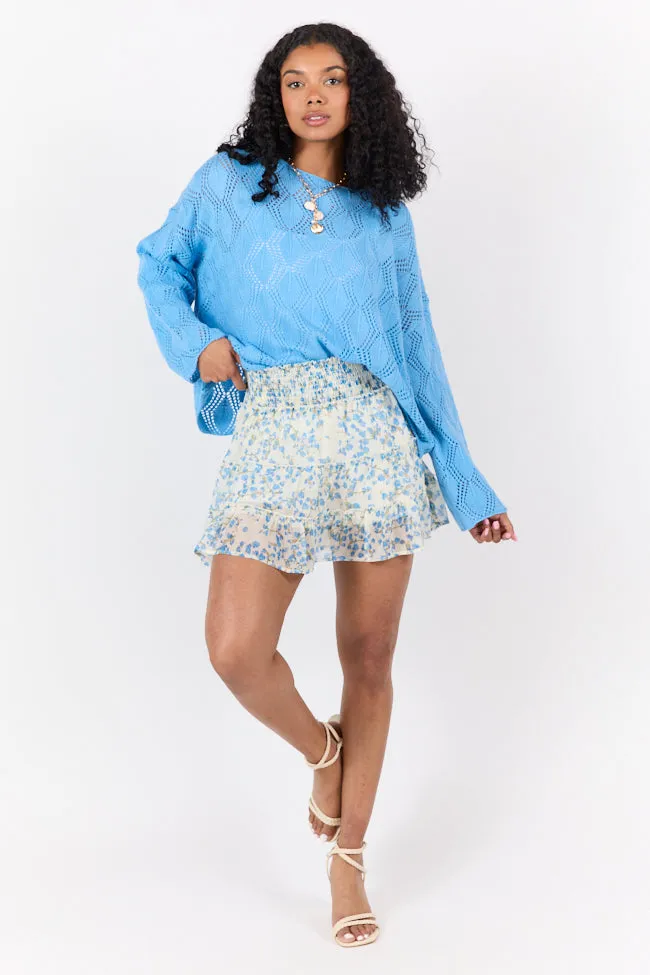 Through The Garden Blue Multi Color Floral Mini Skort SALE