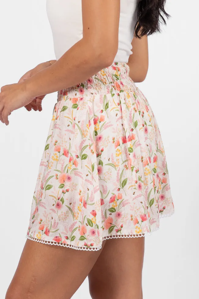 Through The Garden Ivory Multi Floral Eyelet Trim Mini Skort SALE