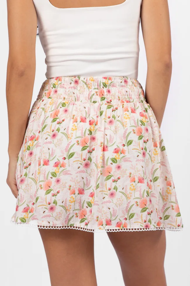 Through The Garden Ivory Multi Floral Eyelet Trim Mini Skort SALE