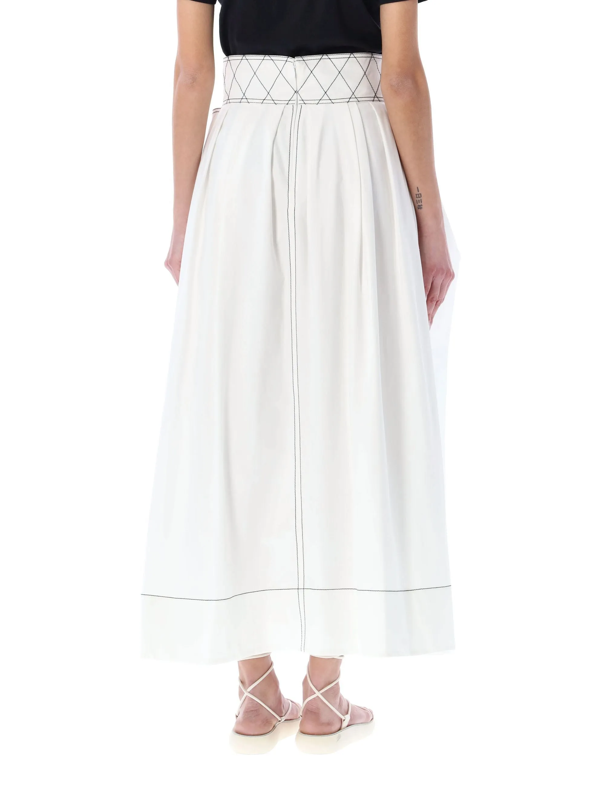 Tory Burch Topstitched A-line Pleated Midi Skirt