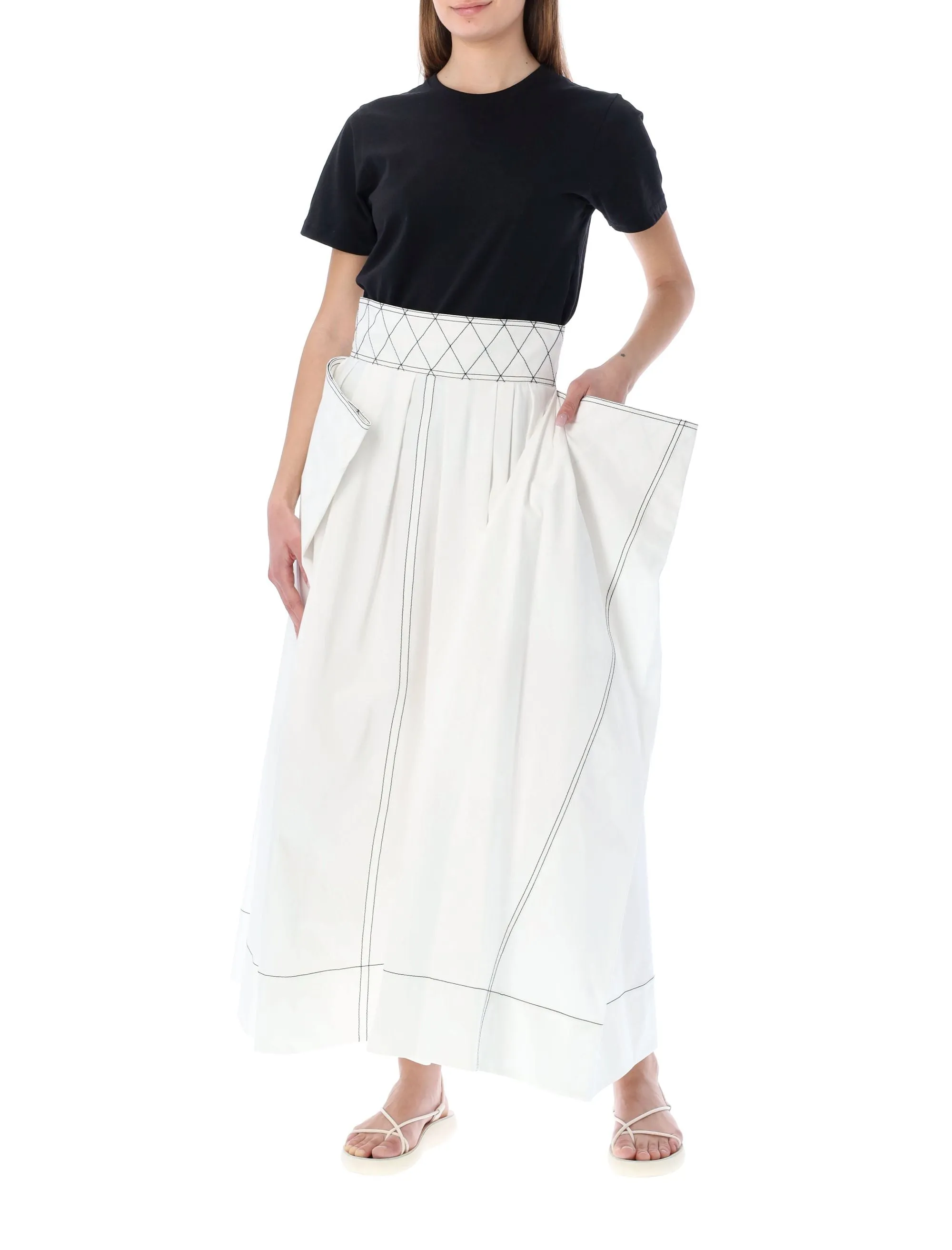 Tory Burch Topstitched A-line Pleated Midi Skirt