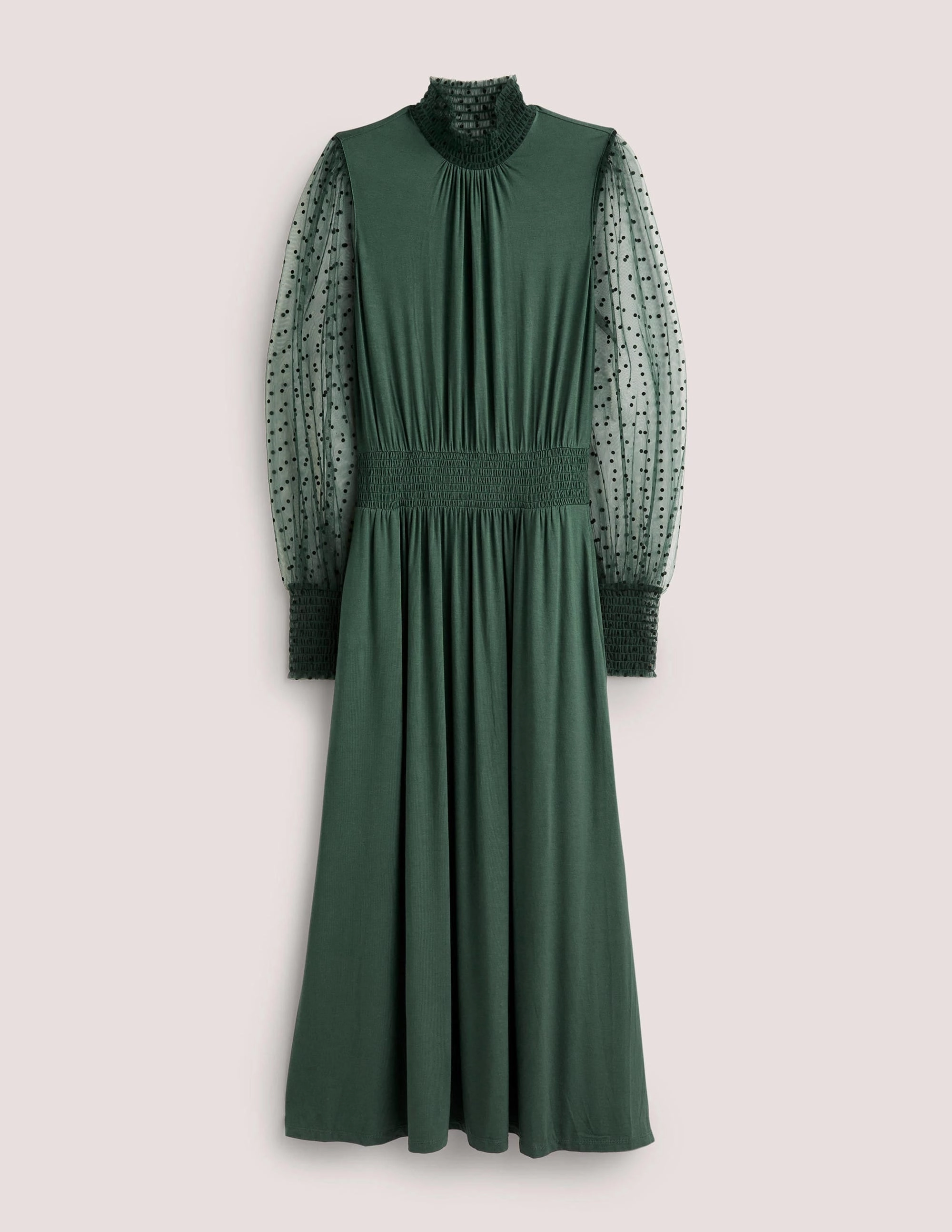 Tulle Sleeve Midi Party Dress-Onyx Green
