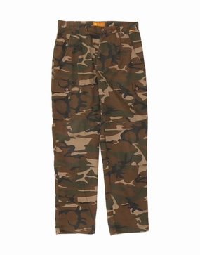 VINTAGE Mens Straight Cargo Trousers W34 L32 Brown Camouflage Polyester
