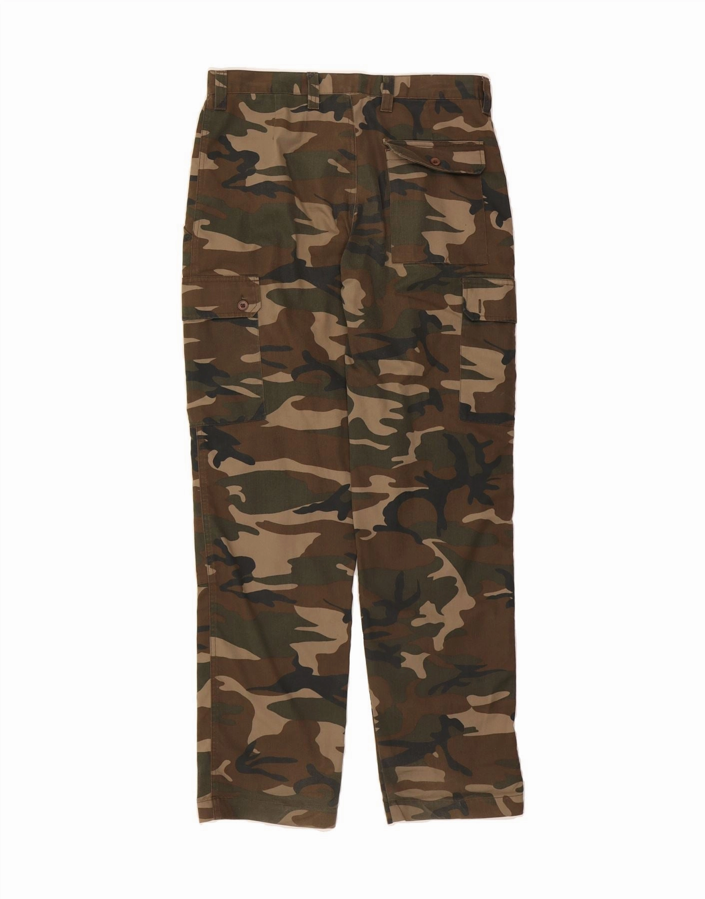VINTAGE Mens Straight Cargo Trousers W34 L32 Brown Camouflage Polyester