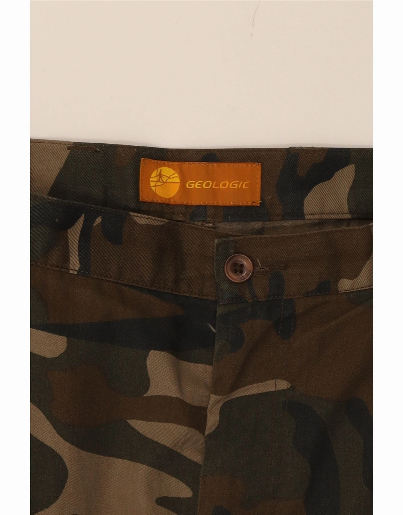 VINTAGE Mens Straight Cargo Trousers W34 L32 Brown Camouflage Polyester