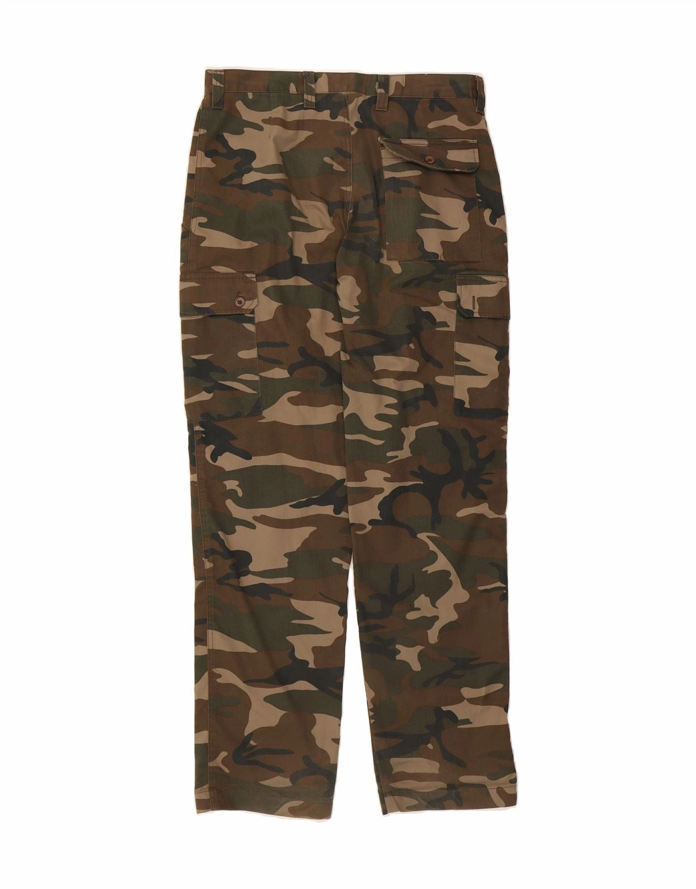 VINTAGE Mens Straight Cargo Trousers W34 L32 Brown Camouflage Polyester