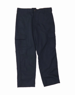 VINTAGE Mens Straight Cargo Trousers W36 L30 Navy Blue Polyester