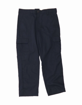 VINTAGE Mens Straight Cargo Trousers W36 L30 Navy Blue Polyester
