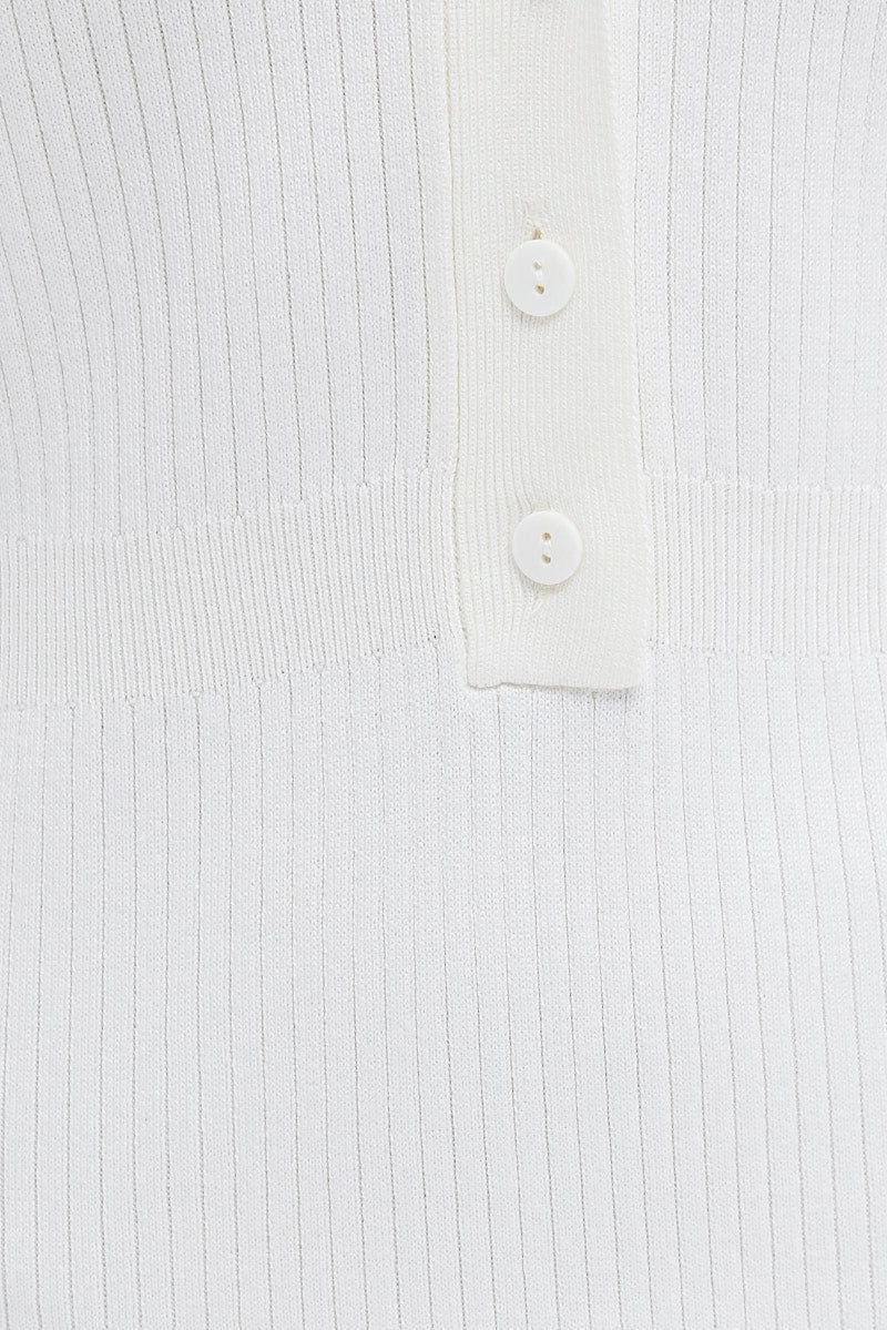 White Knit Romper Short Sleeve Collared Onesie Unitard