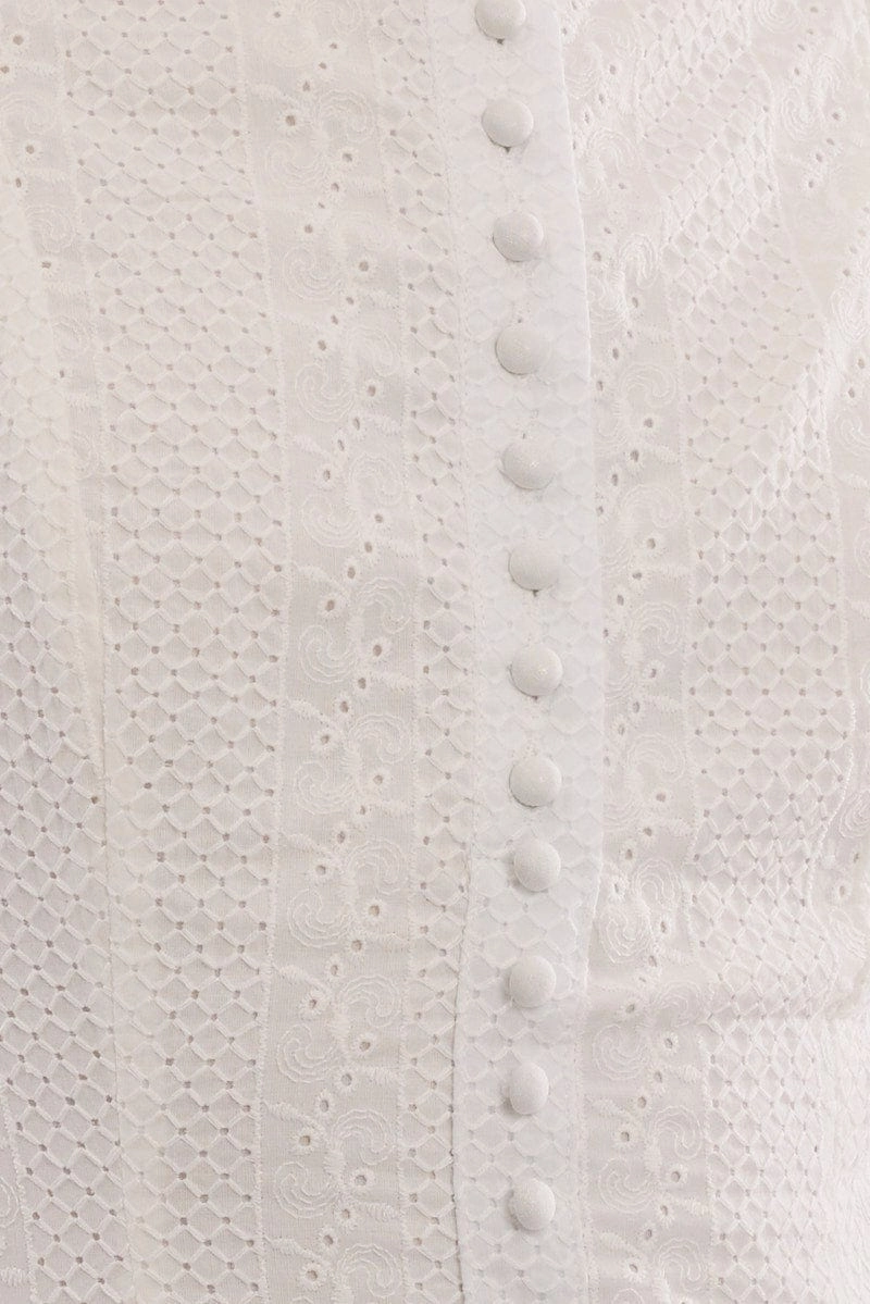 White Midi Dress Drop Waist Lace Fabric