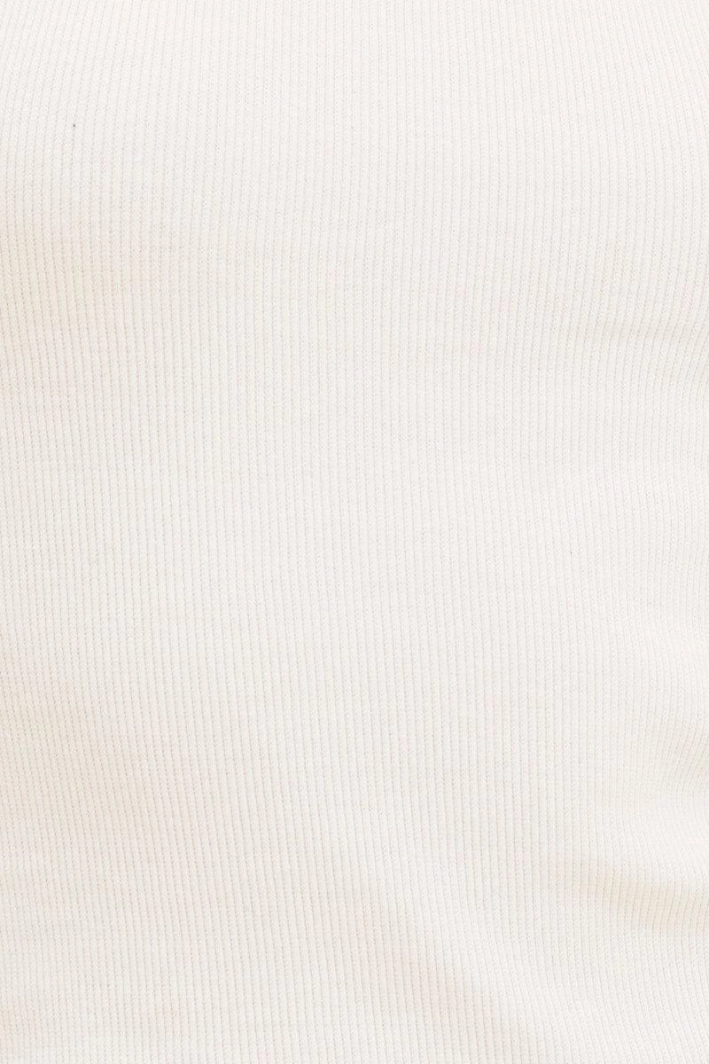 White Racer Tank Cotton Blend Rib High Neck Racer Back