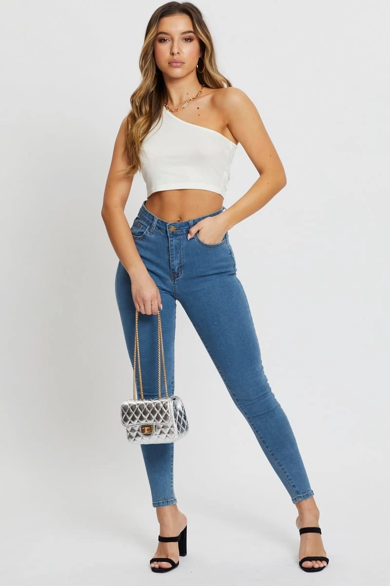 White Rib One Shoulder Top