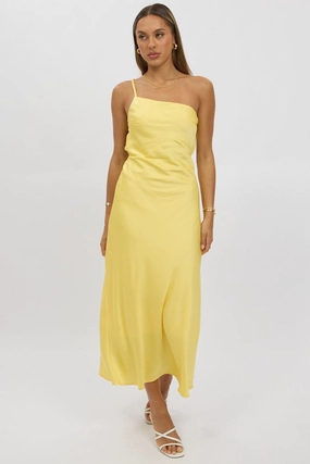 Yellow One Shoulder Dress Satin