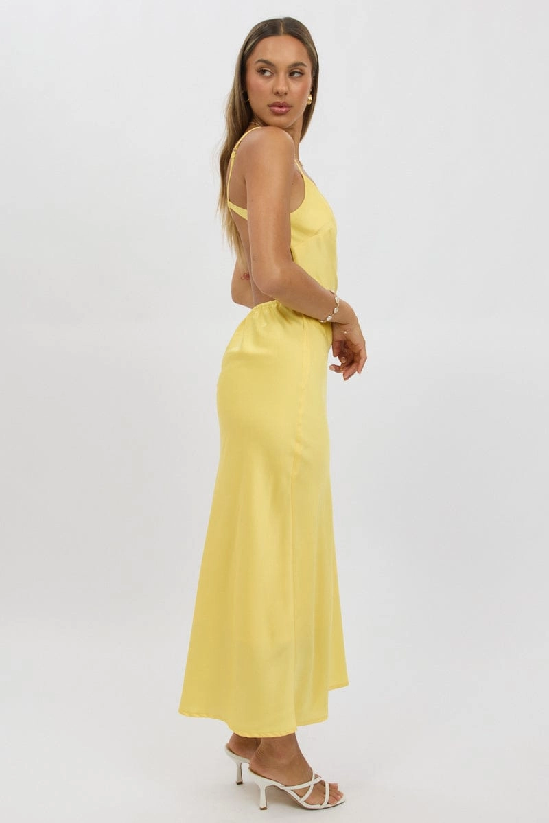 Yellow One Shoulder Dress Satin